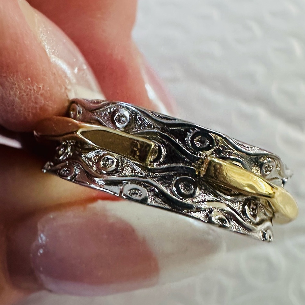 Size 9 Silver Filigree Ring with Gold Heart Band Thumb Ring - Picture 6 of 11